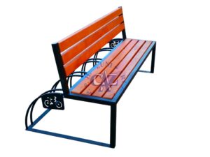 Ławka stalowa z oparciem i stojakiem rowerowym